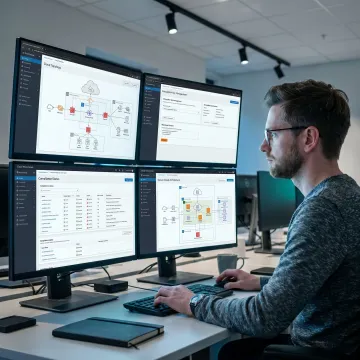 Cloud security consultant reviewing secure infrastructure dashboard