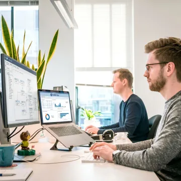 AI consultants reviewing analytics dashboards