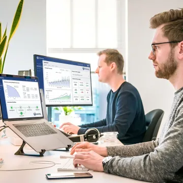 AI consulting team reviewing data dashboards