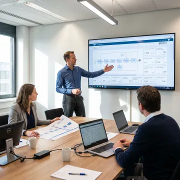 SAP consultant reviewing implementation dashboards