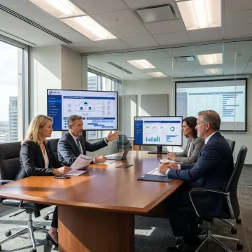 Digital strategy consultants reviewing business dashboards