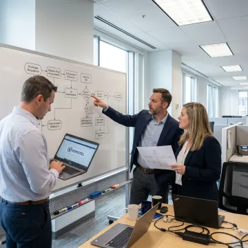 Consultants mapping an automation workflow