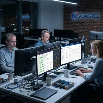 DevOps engineers reviewing CI/CD pipeline dashboards