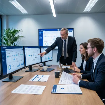 AI consultant reviewing business analytics dashboard