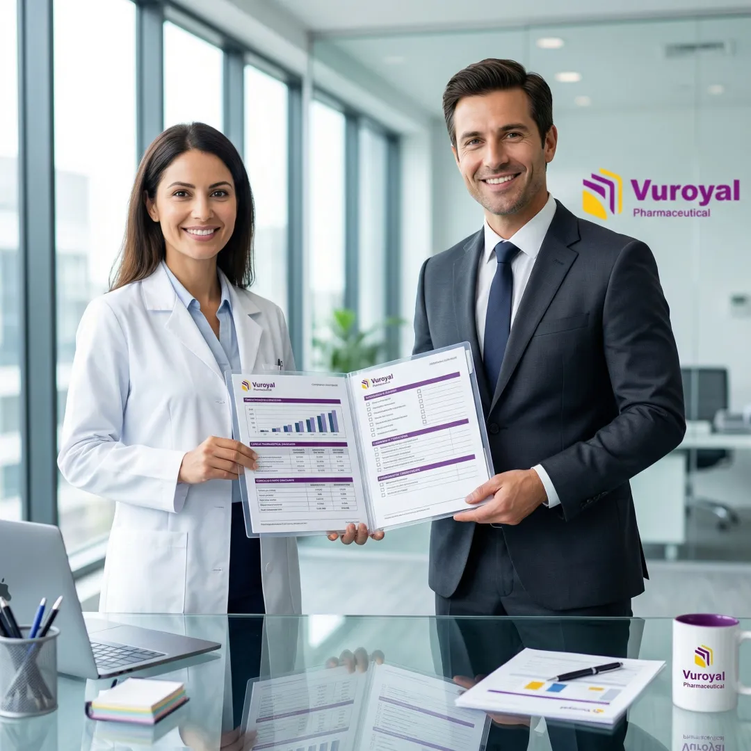 VuRoyal pharmaceutical consultant discussing RLD pricing and regulatory compliance with a clinical research client