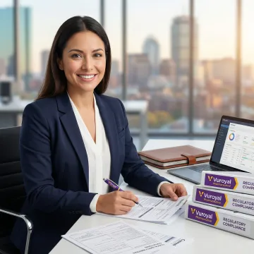 Pharmaceutical supply chain professional reviewing clinical trial shipment documentation