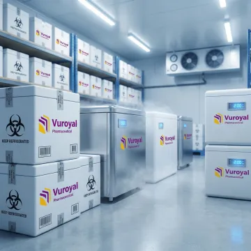 Pharmaceutical cold chain logistics with temperature-controlled packaging and medical containers