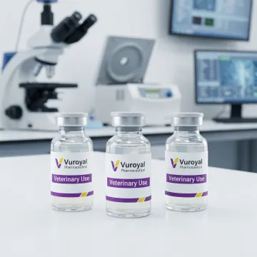 Veterinary vaccine adjuvant vials and animal health research laboratory setting