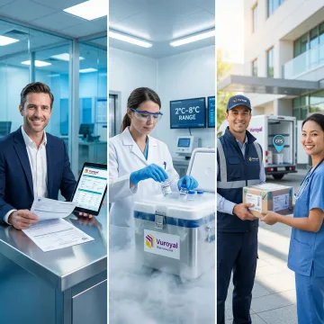 Pharmaceutical cold chain logistics process with temperature monitoring and documentation