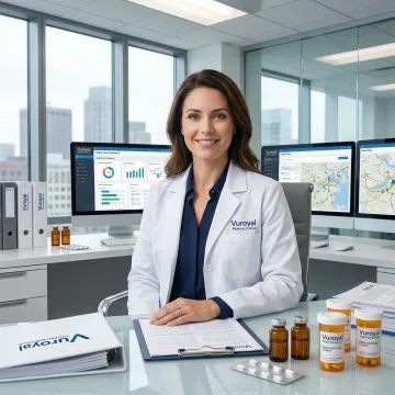 Pharmaceutical distribution specialist reviewing global supply chain compliance documents