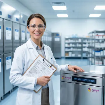 Pharmaceutical distribution specialist reviewing cold chain compliance documentation in a regulated warehouse