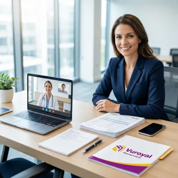 Pharmaceutical professional facilitating a patient referral between a clinic and hospital network