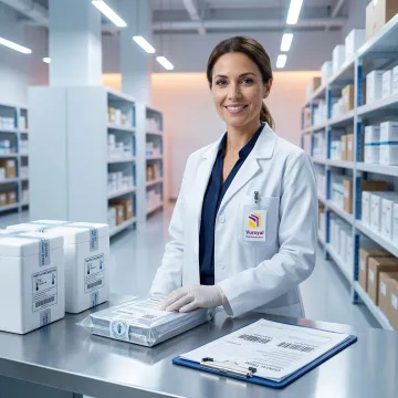 Pharmaceutical supply chain specialist managing clinical trial drug shipment documentation