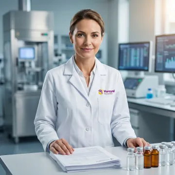 Clinical research professional reviewing pharmaceutical trial documentation in a laboratory setting