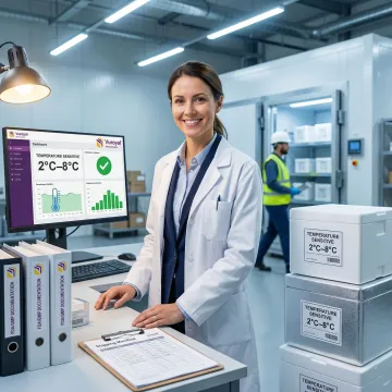 Pharmaceutical supply chain manager coordinating cold chain drug logistics in a regulated facility