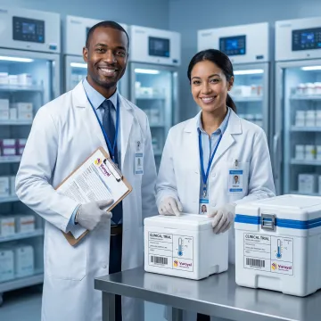 Clinical trial supply chain process with cold chain packaging and documentation