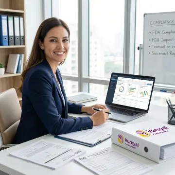 Clinical trial coordinator reviewing RLD documentation and pharmaceutical supply chain records