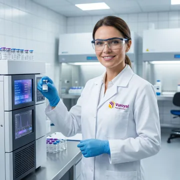 Scientist performing CMC regulatory testing for vaccines in a pharmaceutical laboratory