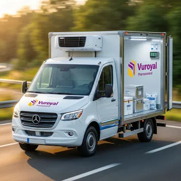 Temperature-controlled pharmaceutical transport vehicle delivering drugs nationwide