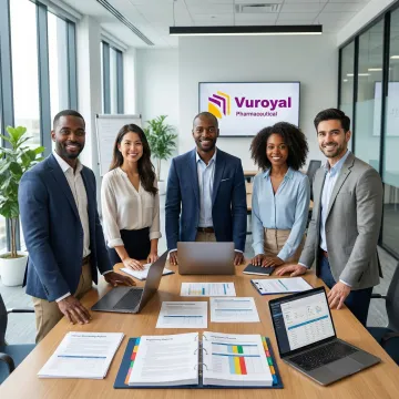 Clinical trial monitoring team reviewing data and compliance reports