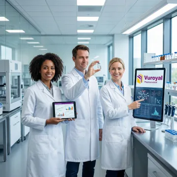 Scientists and researchers collaborating on a clinical trial in a modern laboratory