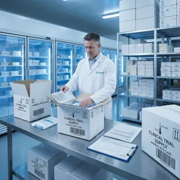 Clinical supply delivery specialist managing pharmaceutical logistics and cold chain packaging