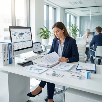 Clinical trial coordinator managing pharmaceutical logistics and documentation process