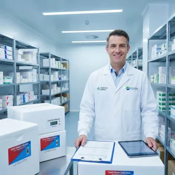 Pharmaceutical supply chain specialist coordinating cold chain drug logistics at a distribution center