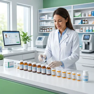 Pharmacist organizing medications for a residential behavioral health facility