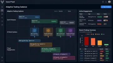 Vynox PTaaS dashboard showing testing cadence aligned with release velocity