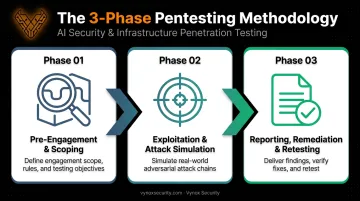 Three-phase Microsoft penetration testing methodology process flow diagram