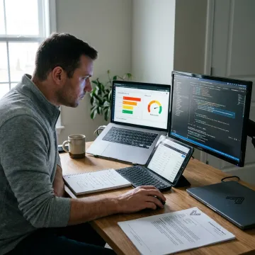 Website security audit dashboard on laptop