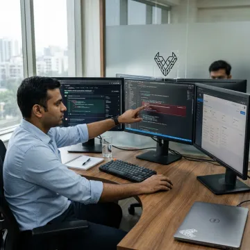 Security engineer reviewing source code
