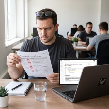 Engineer reviewing actionable security remediation report