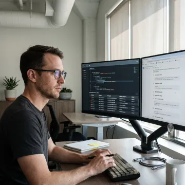 Security specialist reviewing software audit findings