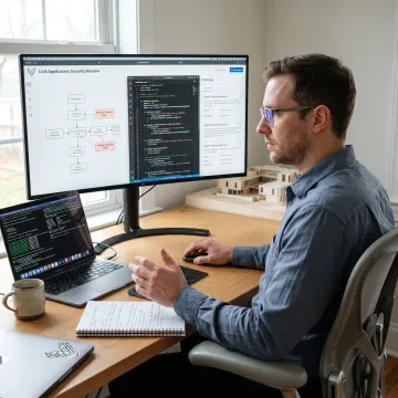 Security expert reviewing an AI application threat model