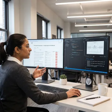 Engineer reviewing AI security test findings