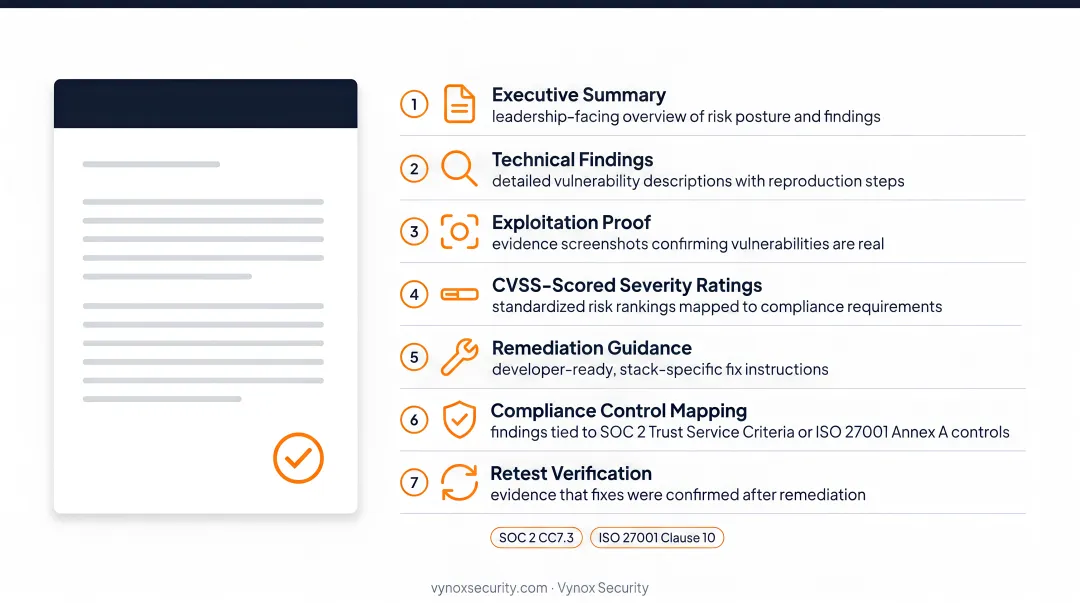 Seven components of a compliance-grade penetration test report for SOC 2 ISO 27001