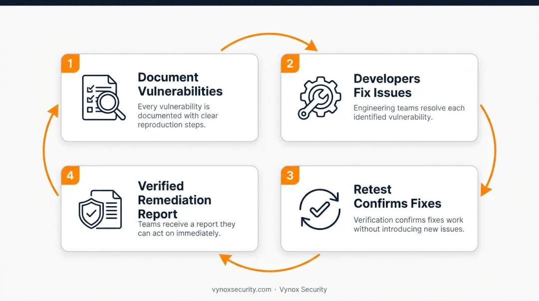 5-step grey box penetration testing process from scope to retest