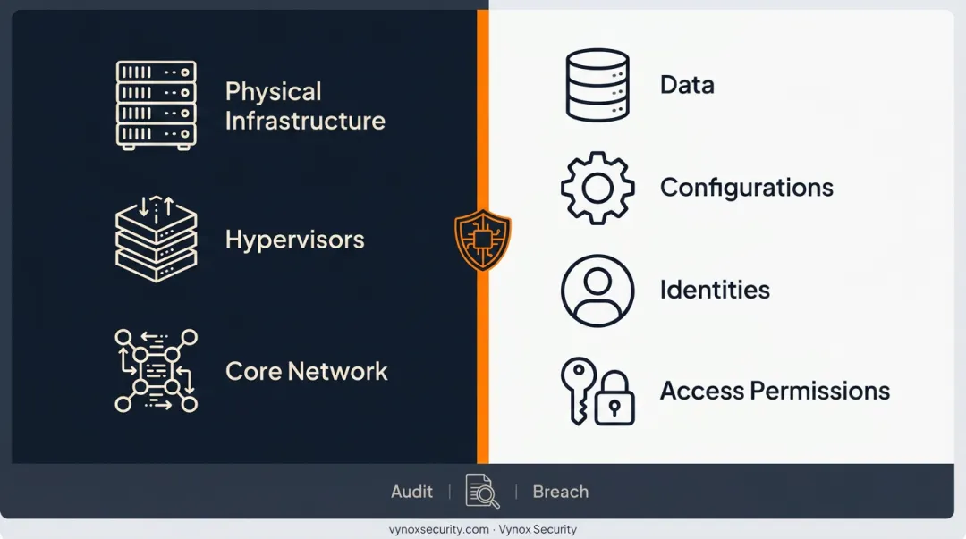 Cloud shared responsibility model diagram splitting provider and customer security duties