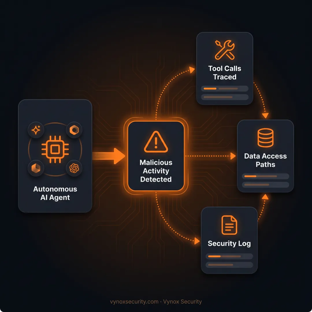Security expert reviewing an AI agent attack simulation
