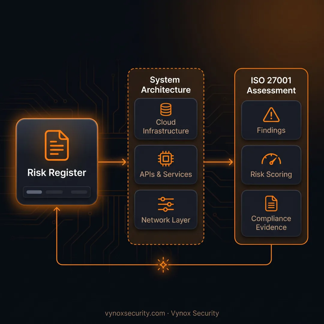 Security professional reviewing ISO 27001 risk assessment data