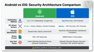 Android versus iOS mobile penetration testing differences across five key security areas