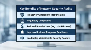 Five key benefits of regular network security audits summary infographic
