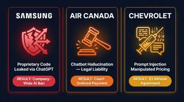Three real-world AI security incident case studies Samsung Air Canada Chevrolet failure modes