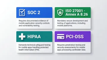 Compliance frameworks requiring mobile app penetration testing SOC2 ISO27001 HIPAA PCI-DSS