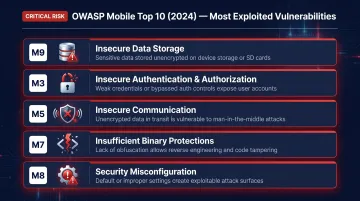 OWASP Mobile Top 10 2024 five most exploited vulnerability categories comparison