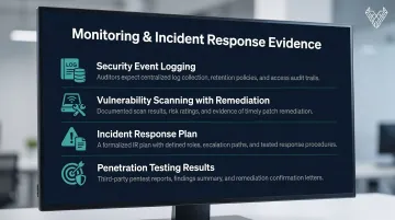 SOC 2 monitoring and vulnerability management evidence requirements checklist infographic