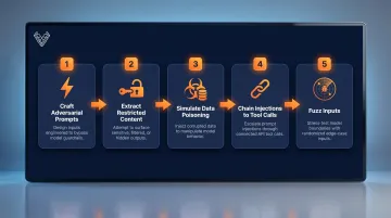 Five-step LLM active exploitation methodology process flow for adversarial testing