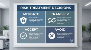Four cybersecurity risk treatment options mitigate transfer accept avoid comparison chart